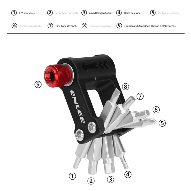 ENLEE EN55 Portable Bike Repair Tool Kit Mini Cycling Toolkit with CO2 Inflator for Bicycle Maintenance