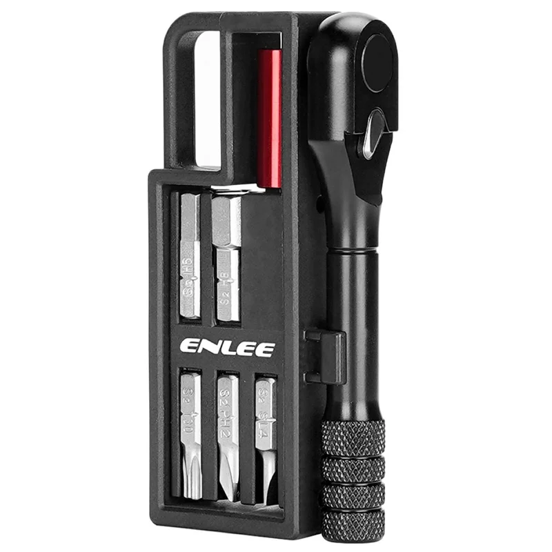 ENLEE EN56 Multi-Functional Hex Key Ratchet Wrench Bicycle 2-Way Switch Portable Maintenance Tool with Extension Rod for Bike - Black