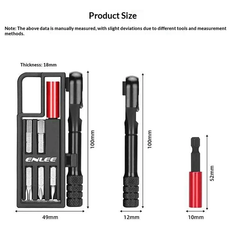 ENLEE EN56 Multi-Functional Hex Key Ratchet Wrench Bicycle 2-Way Switch Portable Maintenance Tool with Extension Rod for Bike - Black