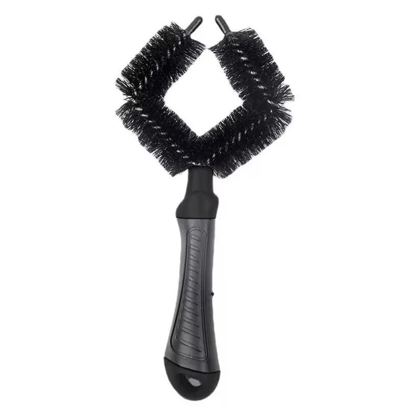 Bicycle Wheel Cleaner Brush Diamond Shape Dual Head Tire Chain Cassette Cleaning Tool 5cm Brush Head - Black
