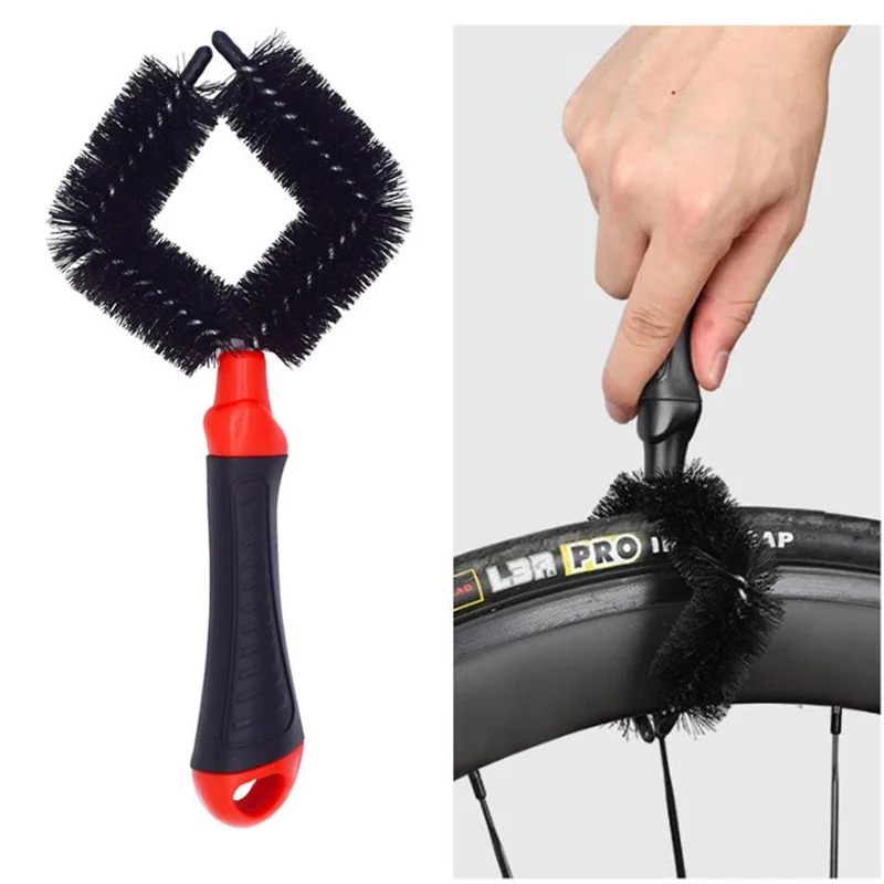 Bicycle Wheel Cleaner Brush Diamond Shape Dual Head Tire Chain Cassette Cleaning Tool 5cm Brush Head - Black