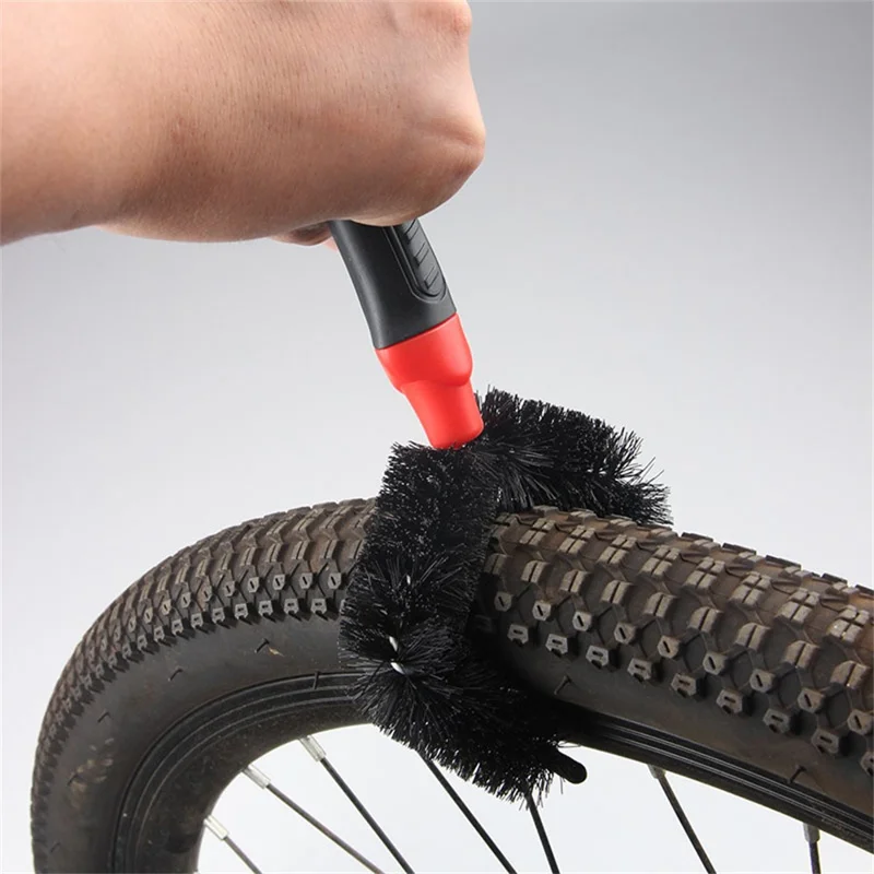 Bicycle Wheel Cleaner Brush Diamond Shape Dual Head Tire Chain Cassette Cleaning Tool 5cm Brush Head - Black