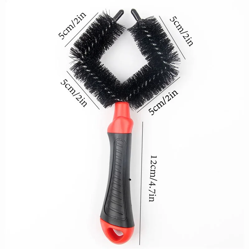 Bicycle Wheel Cleaner Brush Diamond Shape Dual Head Tire Chain Cassette Cleaning Tool 5cm Brush Head - Black