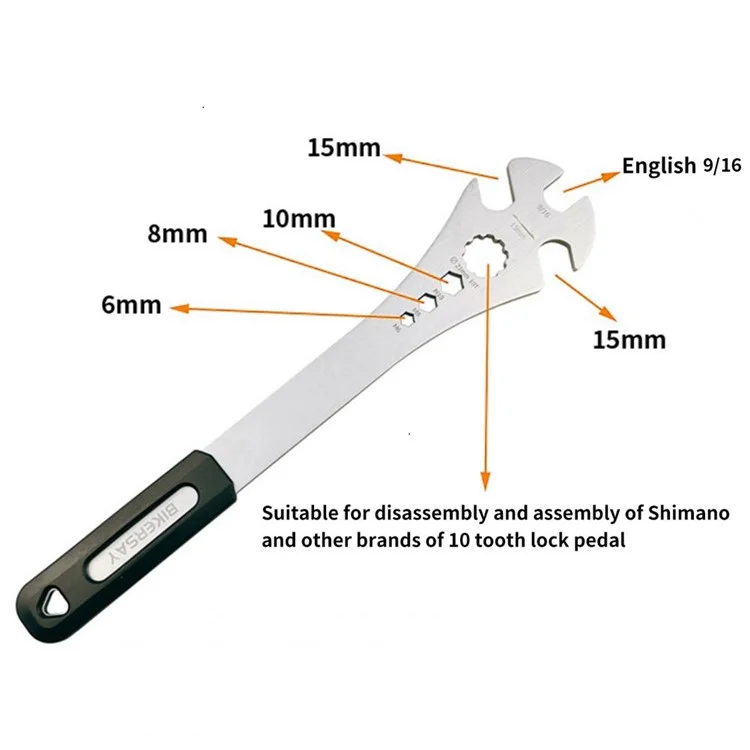 BIKERSAY BT034S Chiave multifunzione per bicicletta Pedali estesi Chiave di smontaggio Chiave in acciaio inossidabile Attrezzo per riparazione bicicletta