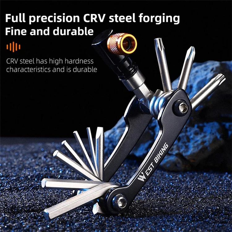 WEST BIKING YP0719349 Multifunction CRV Steel Bicycle Repair Tool CO2 Air Nozzle Screwdriver Wrench Kit