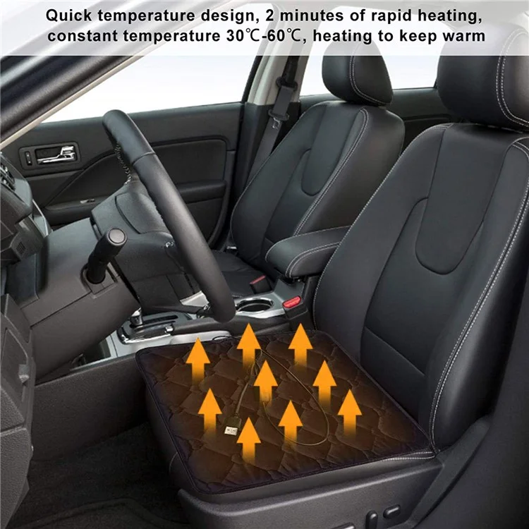 12V Mechanical Switch USB Electric Heating Car Seat Cushion Warm Winter Seat Heater Mat - Black
