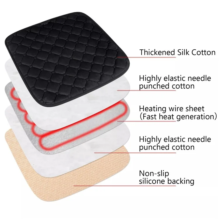 12V Mechanical Switch USB Electric Heating Car Seat Cushion Warm Winter Seat Heater Mat - Black
