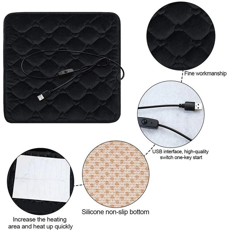 12V Mechanical Switch USB Electric Heating Car Seat Cushion Warm Winter Seat Heater Mat - Black