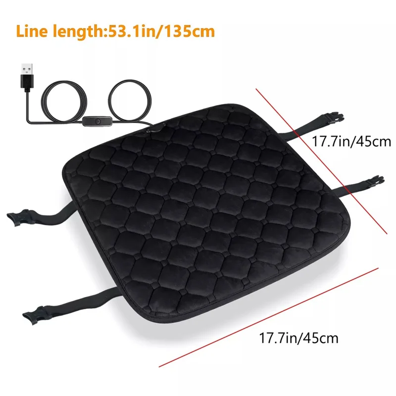 12V Mechanical Switch USB Electric Heating Car Seat Cushion Warm Winter Seat Heater Mat - Grey