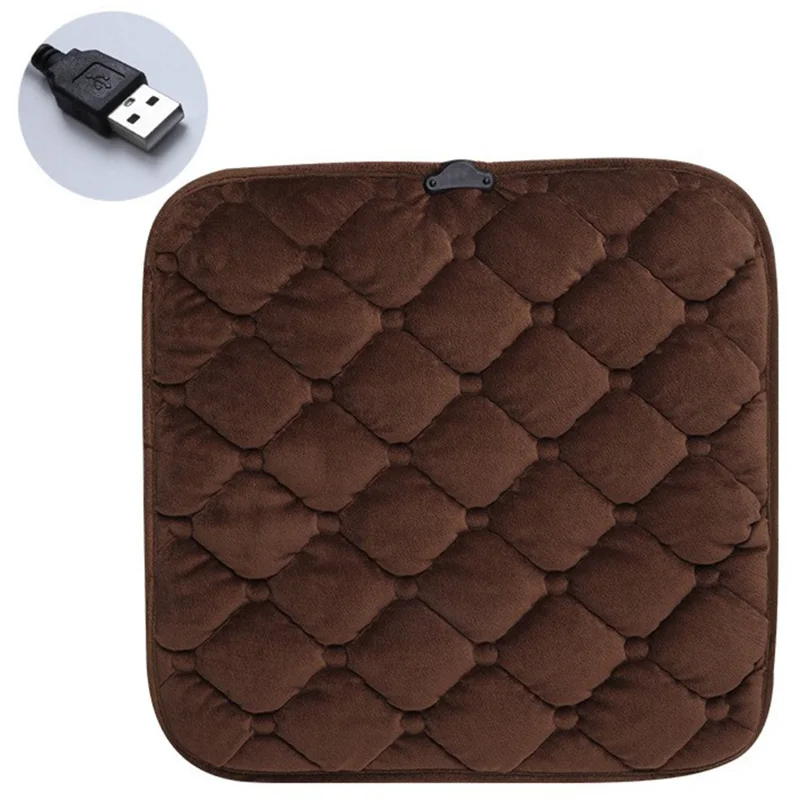 12V Mechanical Switch USB Electric Heating Car Seat Cushion Warm Winter Seat Heater Mat - Coffee