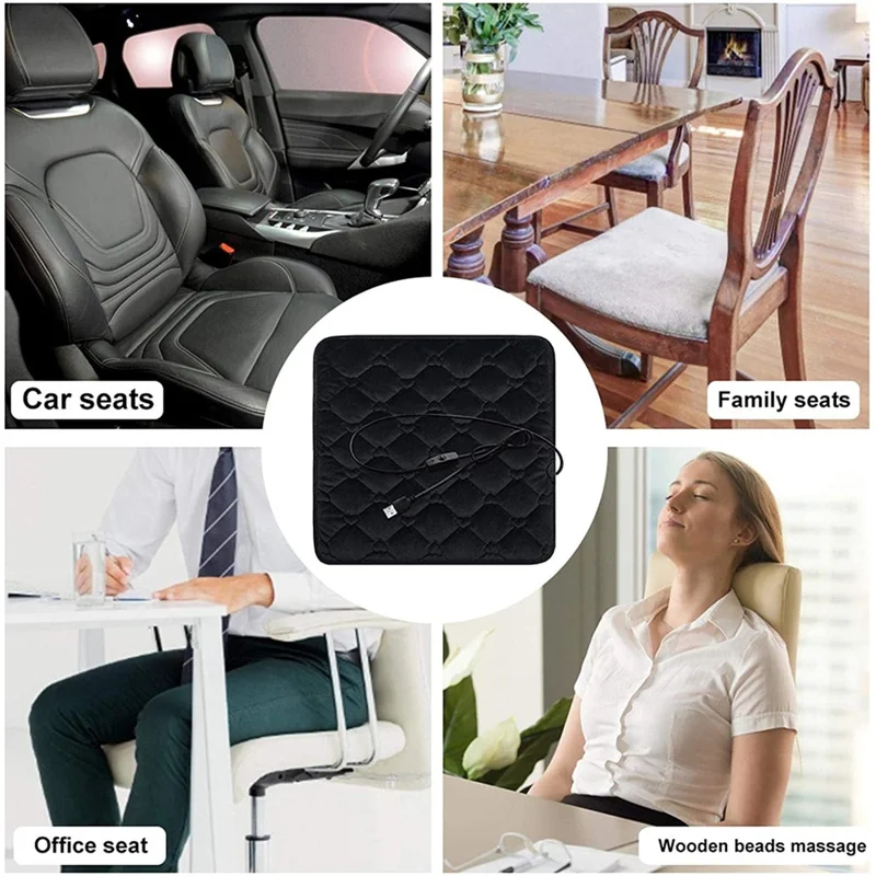 12V Mechanical Switch USB Electric Heating Car Seat Cushion Warm Winter Seat Heater Mat - Coffee
