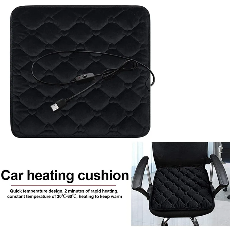 12V Mechanical Switch USB Electric Heating Car Seat Cushion Warm Winter Seat Heater Mat - Coffee