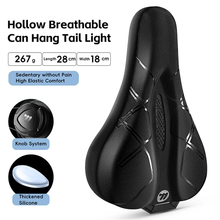 WEST BIKING Bicycle Seat Cover Silicone Memory Sponge Saddle Cushion Pad with Adjust Knob - Stripe Black