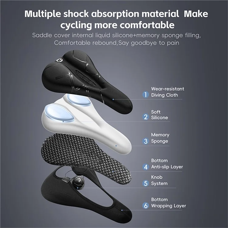 WEST BIKING Bicycle Seat Cover Silicone Memory Sponge Saddle Cushion Pad with Adjust Knob - Stripe Black