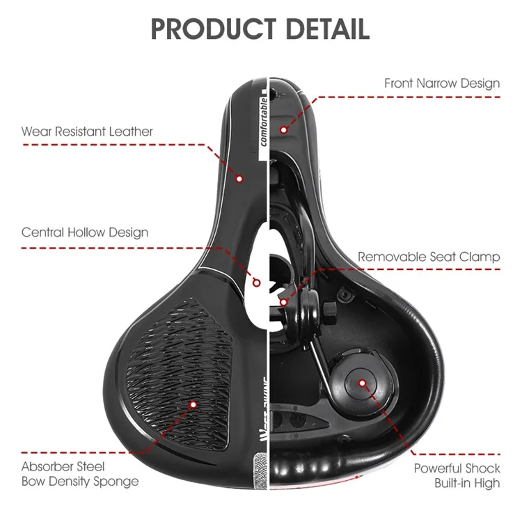 West Biking Bicycle Saddle Reflective Soft PU Leather Mtb Tochofroping Seat Cushion - Style Sportif