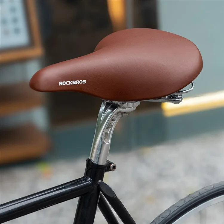 ROCKBROS Selle de vélo rétro en cuir microfibre, confortable et absorbant les chocs avec ressort