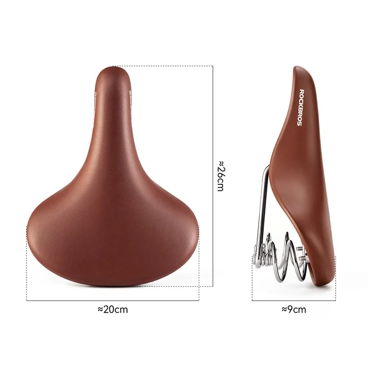ROCKBROS Selle de vélo rétro en cuir microfibre, confortable et absorbant les chocs avec ressort