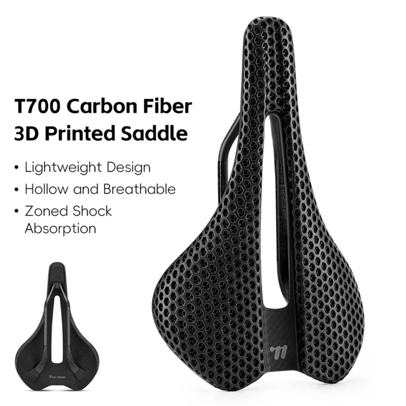 WEST BIKING YP0801250 Selim de Bicicleta com Impressão 3D em PU, Fibra de Carbono para Bicicletas de Estrada e Mountain Bike, 240 x 150mm