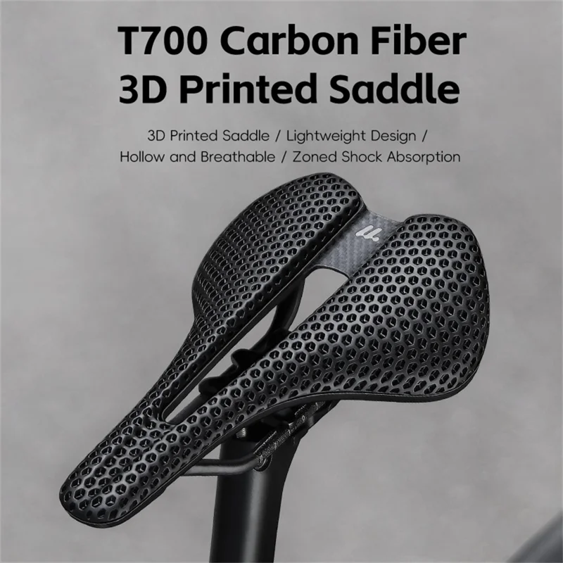 WEST BIKING YP0801250 Selim de Bicicleta com Impressão 3D em PU, Fibra de Carbono para Bicicletas de Estrada e Mountain Bike, 240 x 150mm