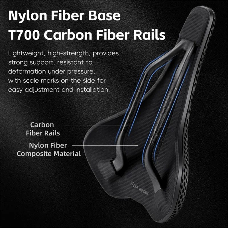 WEST BIKING YP0801250 Selim de Bicicleta com Impressão 3D em PU, Fibra de Carbono para Bicicletas de Estrada e Mountain Bike, 240 x 150mm