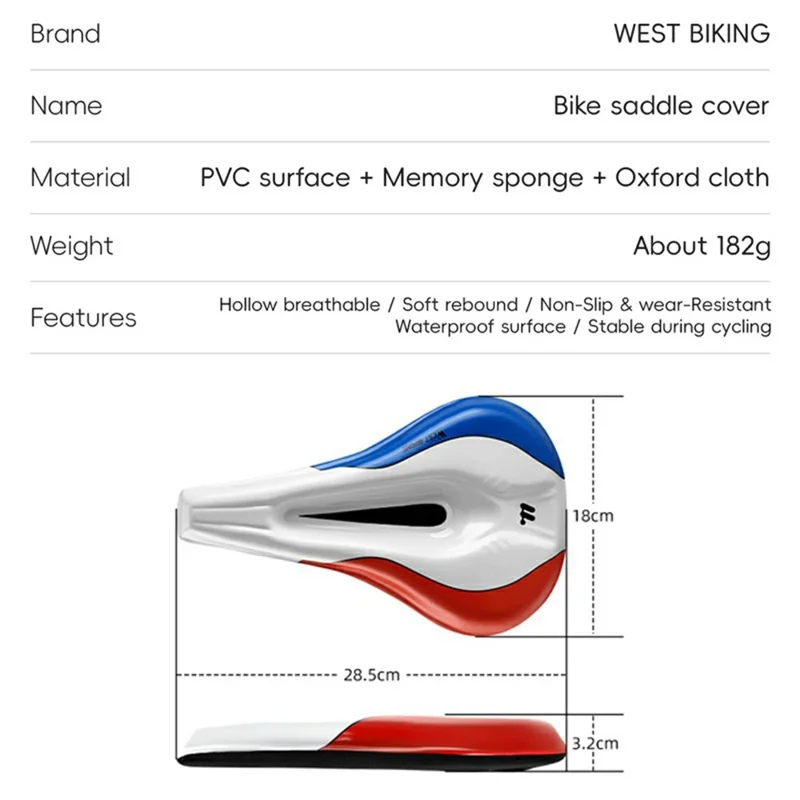 WEST BIKING YP0801256 Capa de Assento para Bicicleta Ciclismo Espuma de Memória Capa de Selim Macio - Vermelho / Azul / Branco