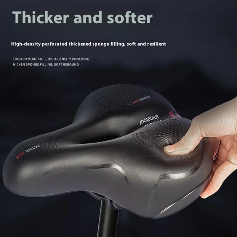 Mountain Bike Sponge Seat Cushion Reflective Wide Saddle with Shock Absorbing Spring - Red