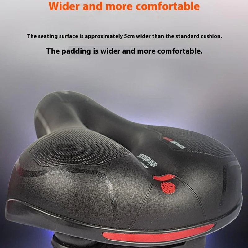Mountain Bike Sponge Seat Cushion Reflective Wide Saddle with Shock Absorbing Spring - Red