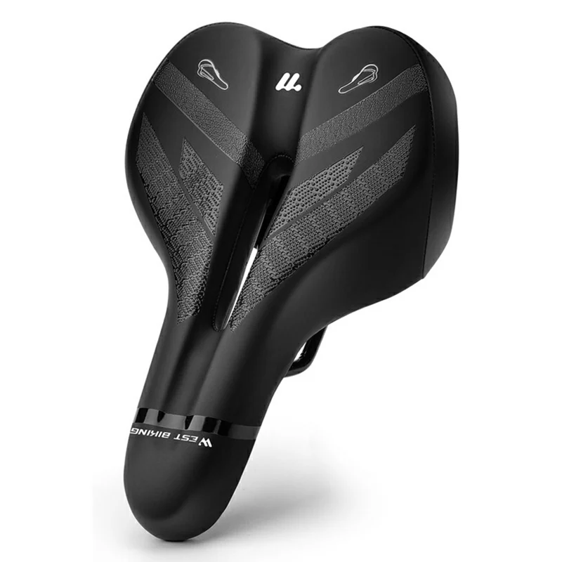 WEST BIKING YP0801263 Bicycle Seat Saddle with Warning Tail Light Hollow-Out Shock Absorption Bike Seat Cushion - Black