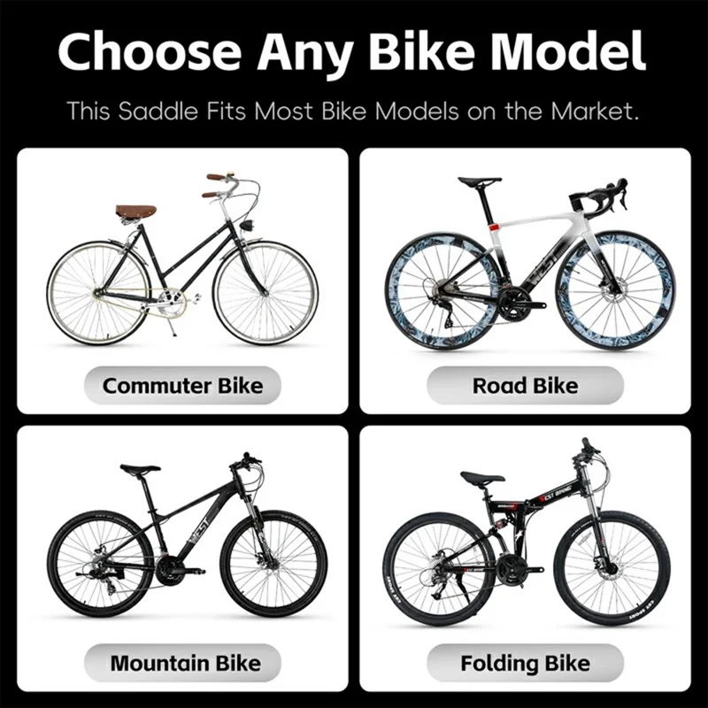 WEST BIKING YP0801263 Bicycle Seat Saddle with Warning Tail Light Hollow-Out Shock Absorption Bike Seat Cushion - Black