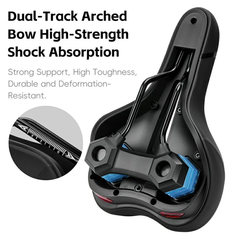 WEST BIKING YP0801263 Bicycle Seat Saddle with Warning Tail Light Hollow-Out Shock Absorption Bike Seat Cushion - Black