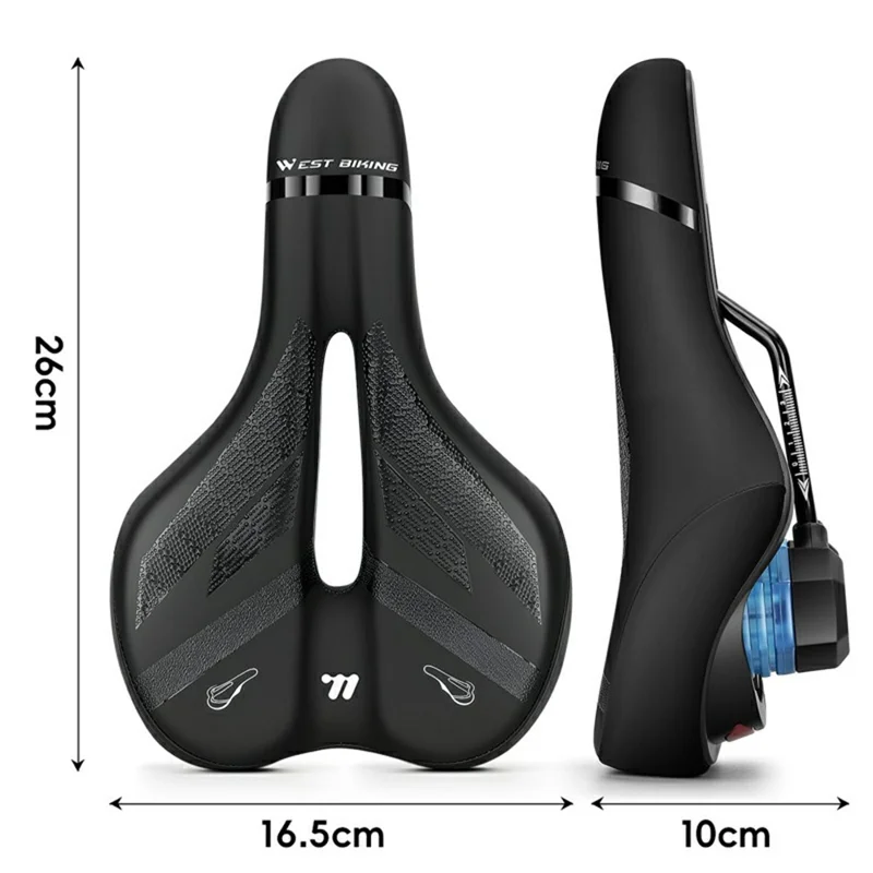 WEST BIKING YP0801263 Bicycle Seat Saddle with Warning Tail Light Hollow-Out Shock Absorption Bike Seat Cushion - Black