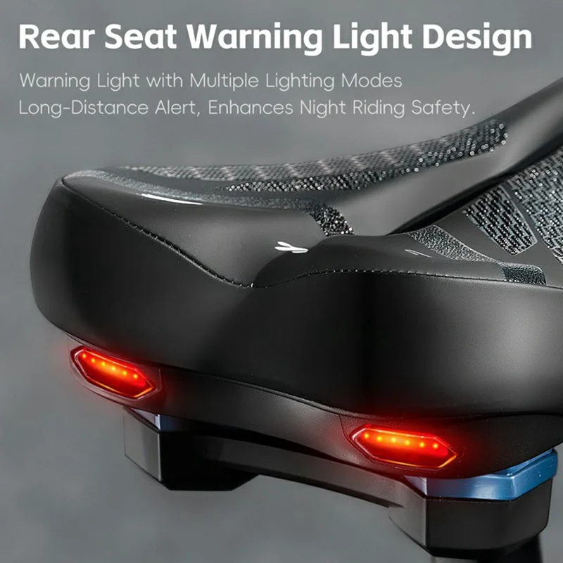 WEST BIKING YP0801263 Bicycle Seat Saddle with Warning Tail Light Hollow-Out Shock Absorption Bike Seat Cushion - Black