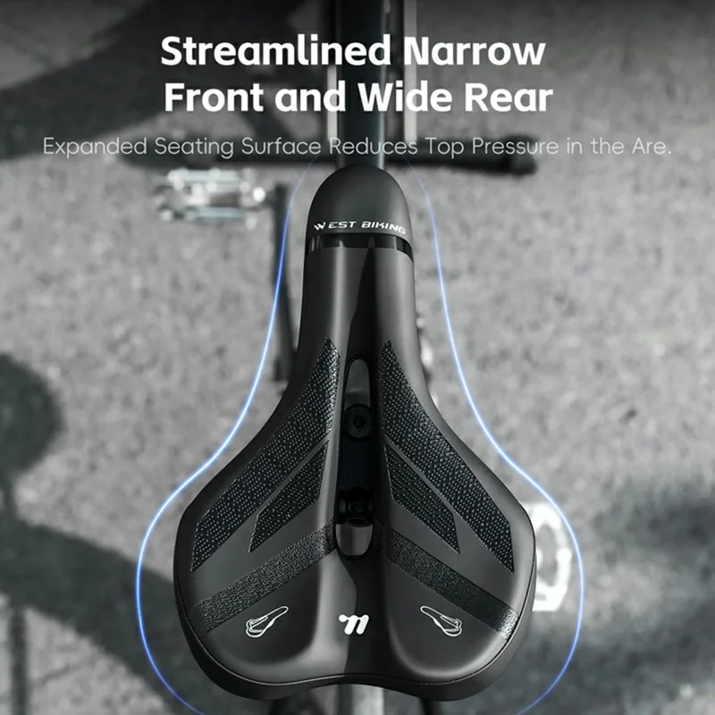 WEST BIKING YP0801263 Bicycle Seat Saddle with Warning Tail Light Hollow-Out Shock Absorption Bike Seat Cushion - Black