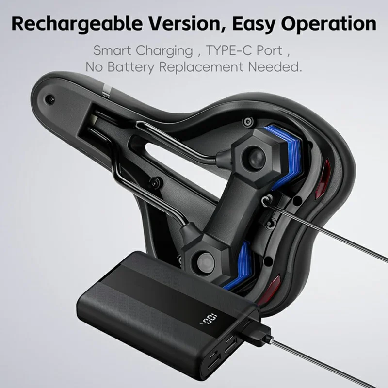 WEST BIKING YP0801263 Bicycle Seat Saddle with Warning Tail Light Hollow-Out Shock Absorption Bike Seat Cushion - Black