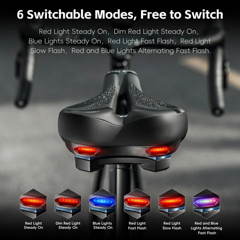 WEST BIKING YP0801263 Bicycle Seat Saddle with Warning Tail Light Hollow-Out Shock Absorption Bike Seat Cushion - Black