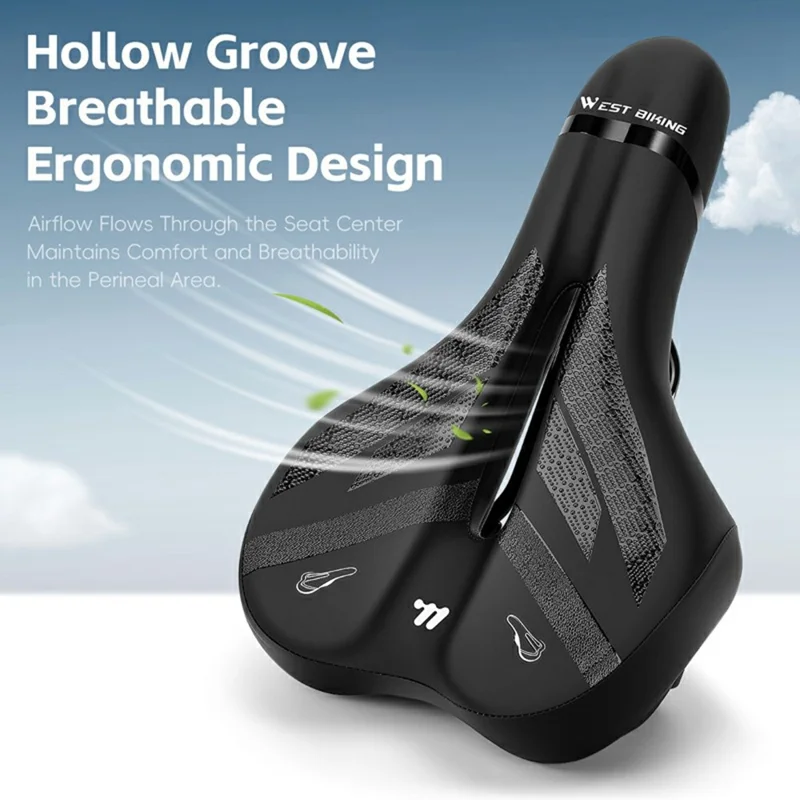 WEST BIKING YP0801263 Bicycle Seat Saddle with Warning Tail Light Hollow-Out Shock Absorption Bike Seat Cushion - Black