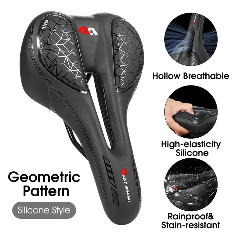 WEST BIKING YP0801128-129 Shockproof Bike Saddle Breathable MTB Road Bicycle Seat Cushion - Geometric Pattern (Silicone Type)