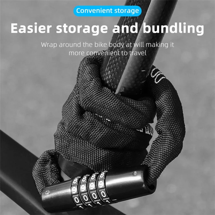 WEST BIKING YP0705089 1.15m Combination Bike Chain Lock Anti-theft 4 Code Safety Heavy Duty Alloy Bicycle Chain Lock