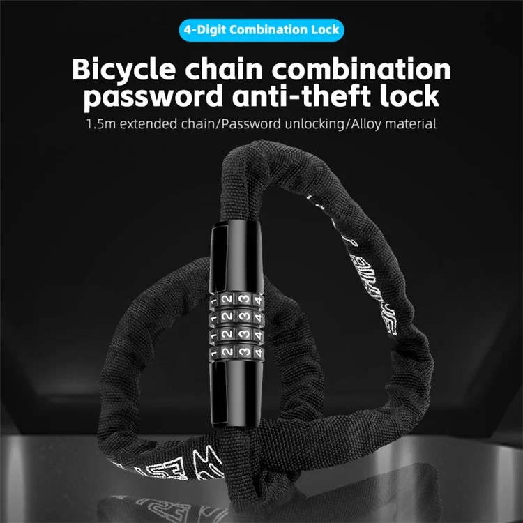 WEST BIKING YP0705089 1.15m Combination Bike Chain Lock Anti-theft 4 Code Safety Heavy Duty Alloy Bicycle Chain Lock