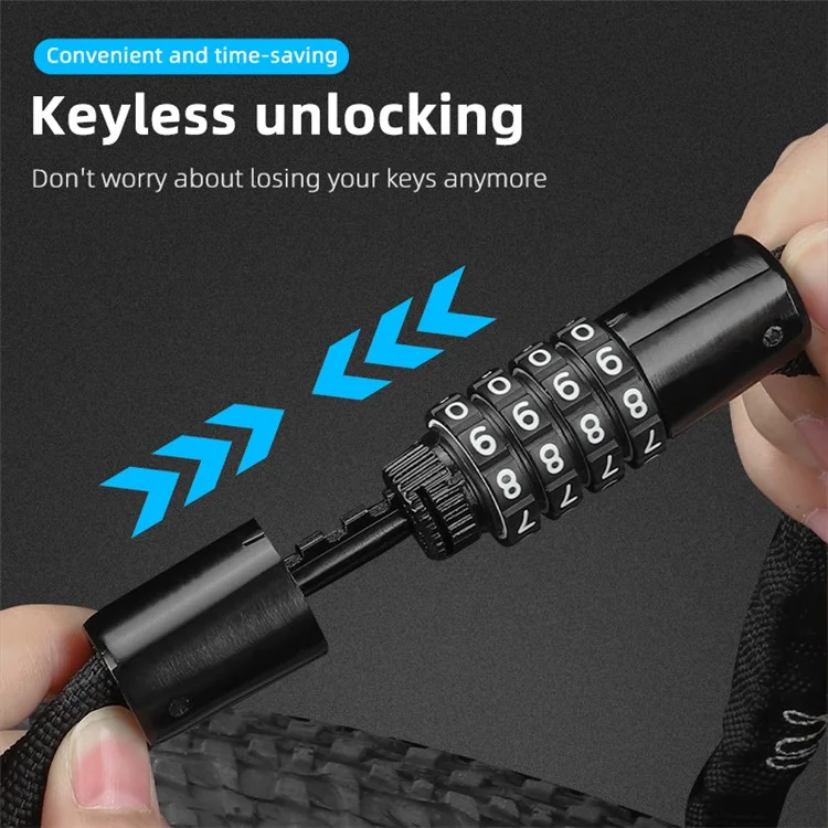 WEST BIKING YP0705089 1.15m Combination Bike Chain Lock Anti-theft 4 Code Safety Heavy Duty Alloy Bicycle Chain Lock