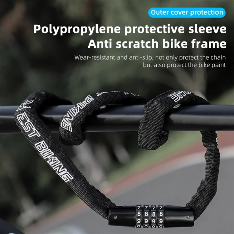 WEST BIKING YP0705089 1.15m Combination Bike Chain Lock Anti-theft 4 Code Safety Heavy Duty Alloy Bicycle Chain Lock