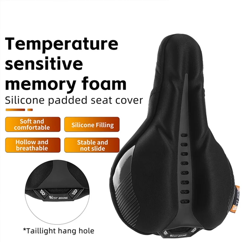 WEST BIKING YP0801177-178 Bike Cycling Saddle Cover Breathable Shock-absorption Memory Foam Bicycle Seat Cushion - Black