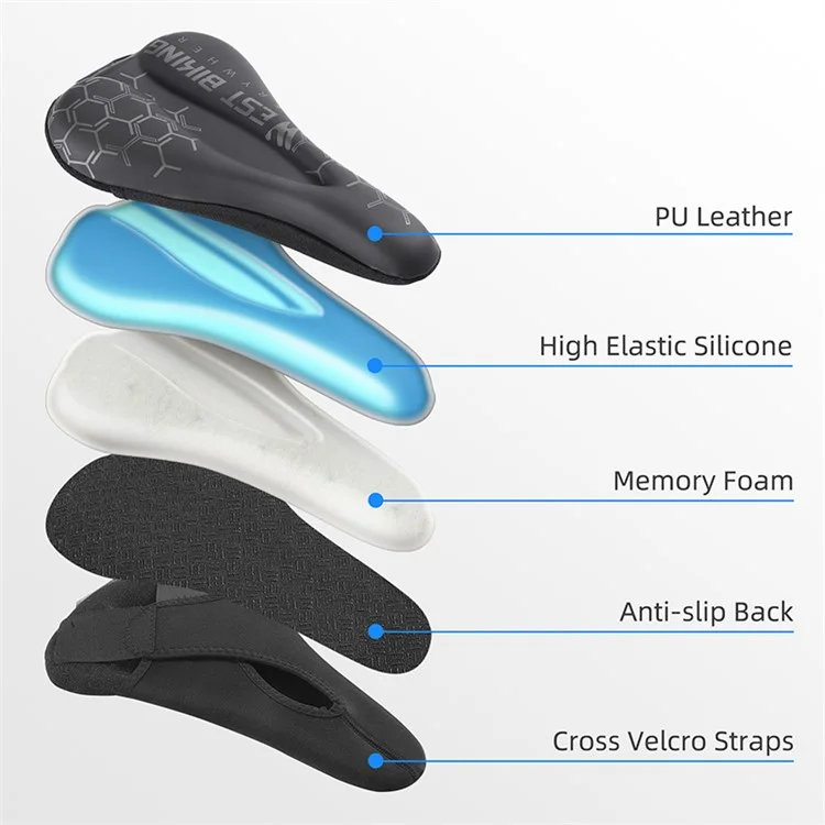 Housse de selle de vélo WEST BIKING en cuir PU + silicone + mousse à mémoire de forme Coussin de selle de vélo épais - Motif géométrique