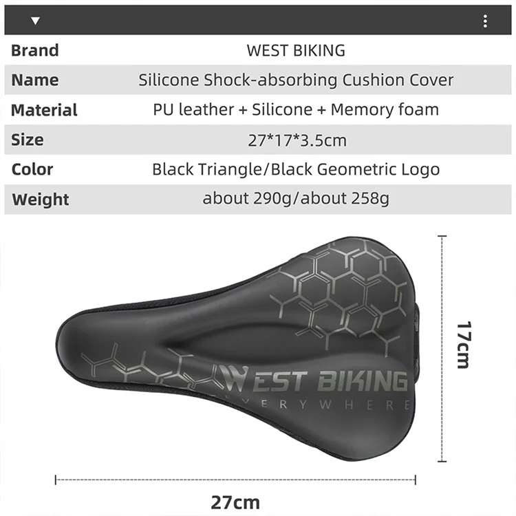 Housse de selle de vélo WEST BIKING en cuir PU + silicone + mousse à mémoire de forme Coussin de selle de vélo épais - Motif géométrique