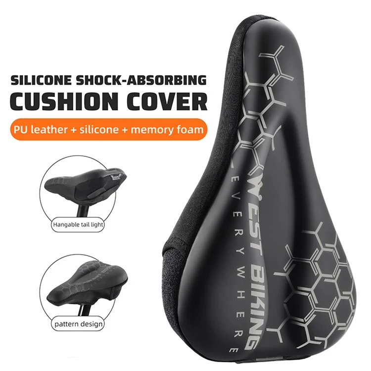 Housse de selle de vélo WEST BIKING en cuir PU + silicone + mousse à mémoire de forme Coussin de selle de vélo épais - Motif géométrique