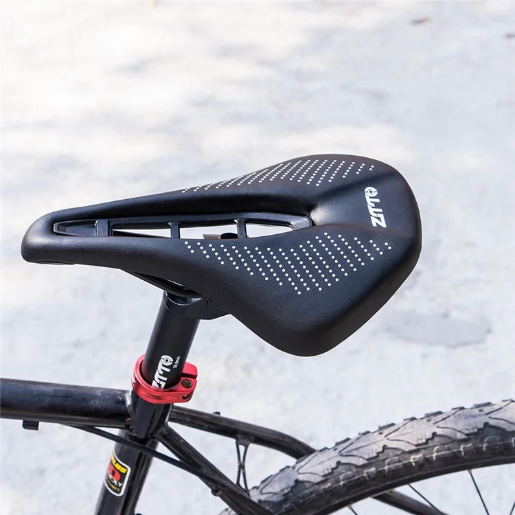 ZTTO 6900 Mountain Road Bike Saddle Cycling Soft Leather Hollow Cushion - Preto+Pontos Brancos