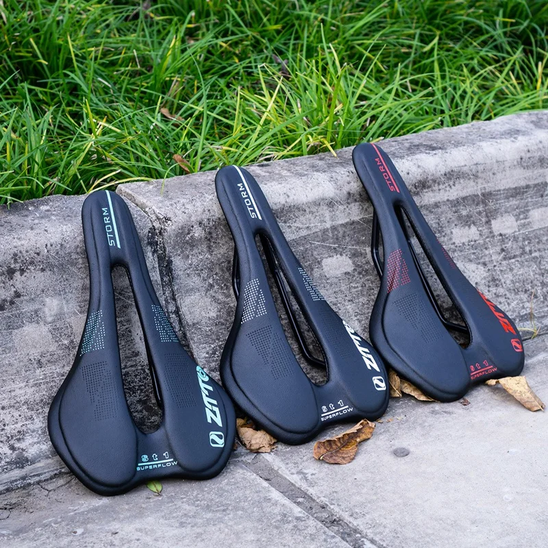 ZTTO ST1 Hollow Seat Cushion Breathable Microfiber Leather Mountain Road Bike Saddle - Black  /  Red