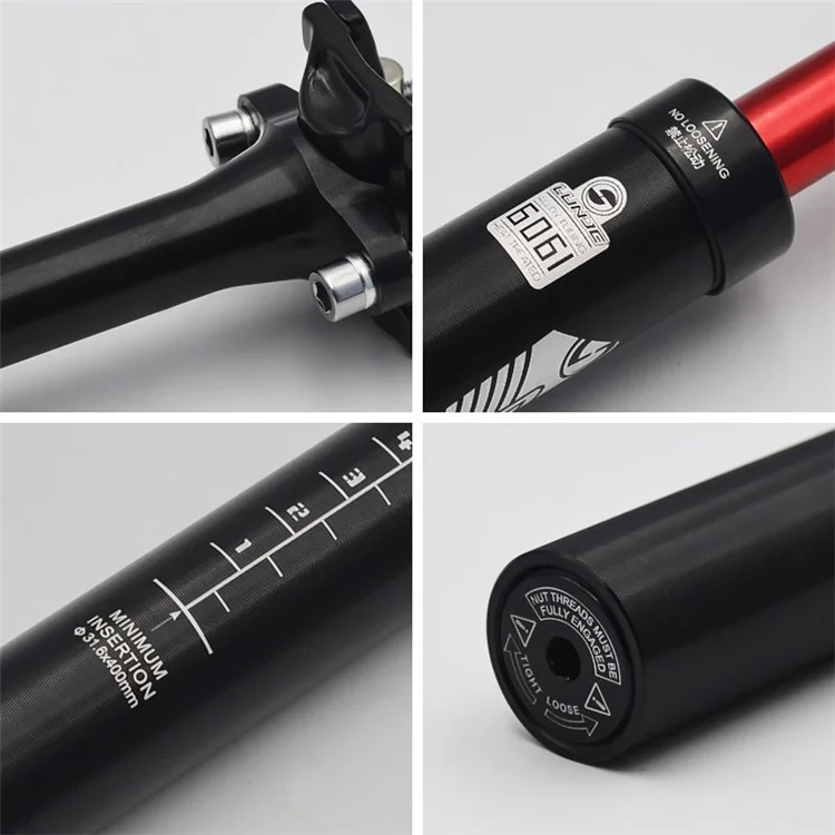 LUNJE XT-P003 Bike Suspension Seatpost Shock Absorber Damping Aluminum Alloy MTB Road Bicycle Seat Post - Vermelho/27,2*400mm