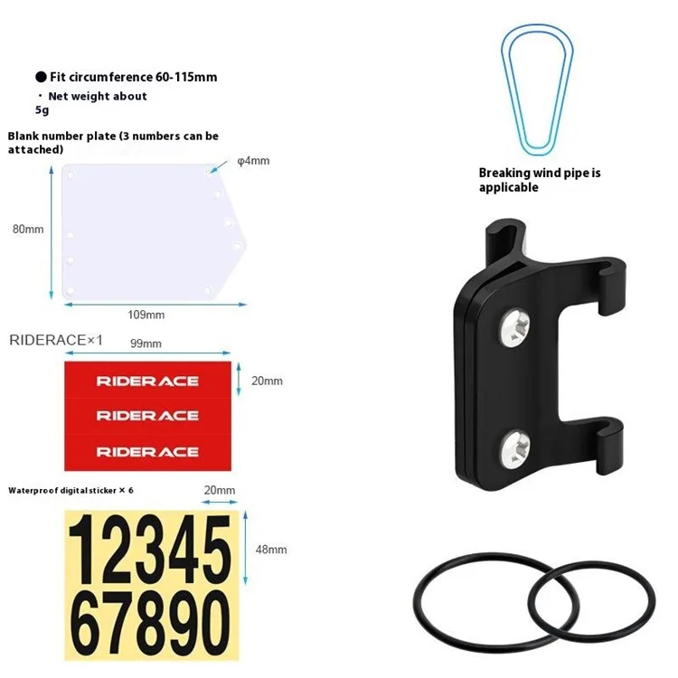 RIDERACE Bike Race Number Plate and Sticker with Mount Holder Rack for Bicycle Seatpost - V-Shaped