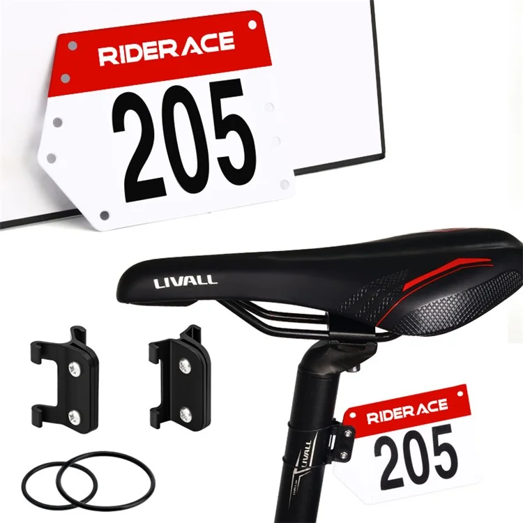 RIDERACE Bike Race Number Plate and Sticker with Mount Holder Rack for Bicycle Seatpost - V-Shaped